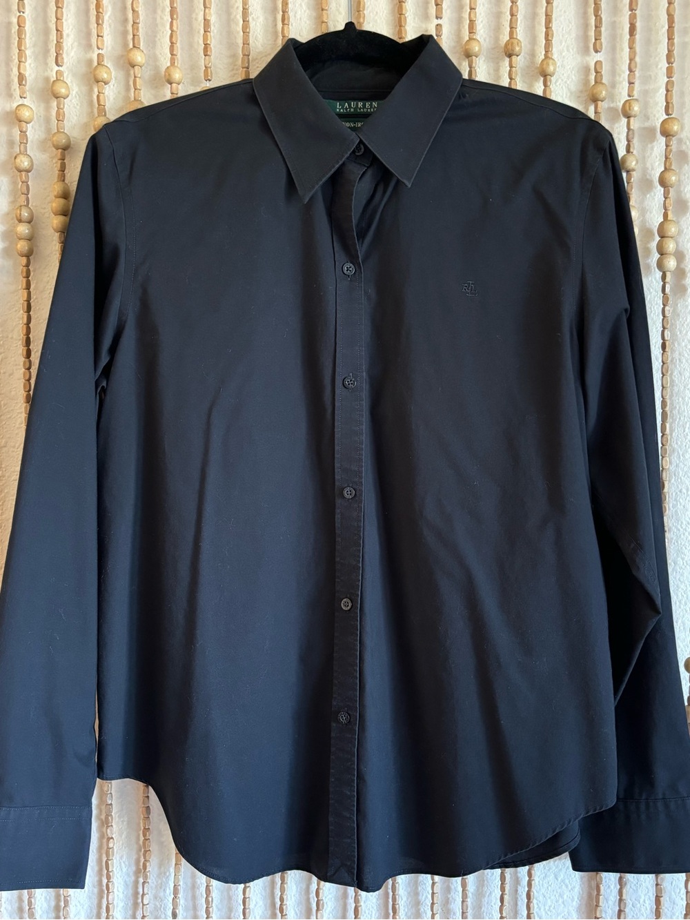 Lauren Ralph Lauren Non Iron Classic Black Collared Long Sleeve Button Down LG